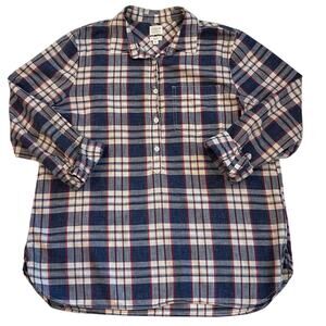 J Crew Shirt Womens Med Blue Plaid Boy Fit Relaxed Button Up Long Sleeve Farmer